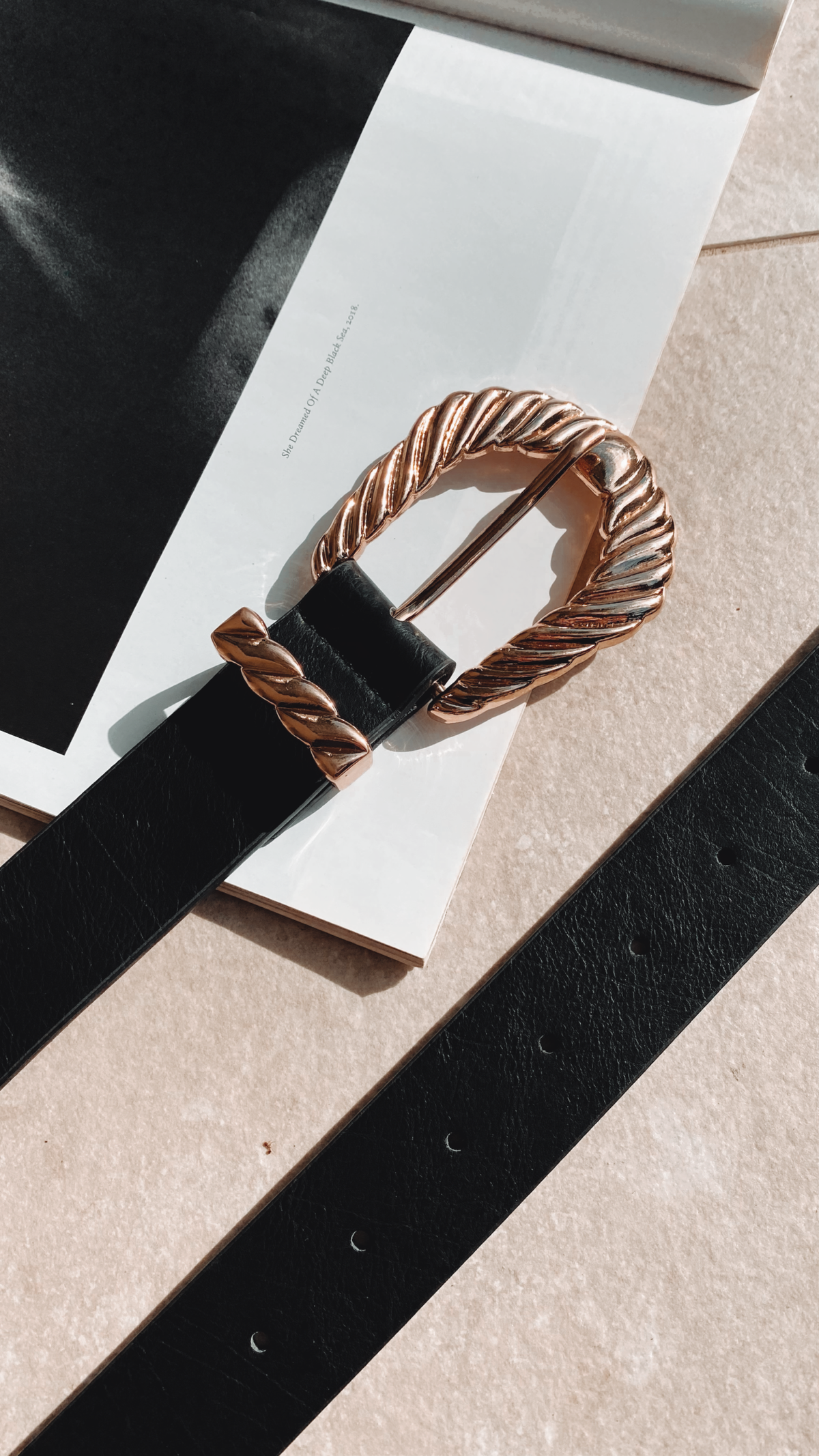 Amelie Bold Twist Buckle Synthetic Belt – Black/Gold – view 2