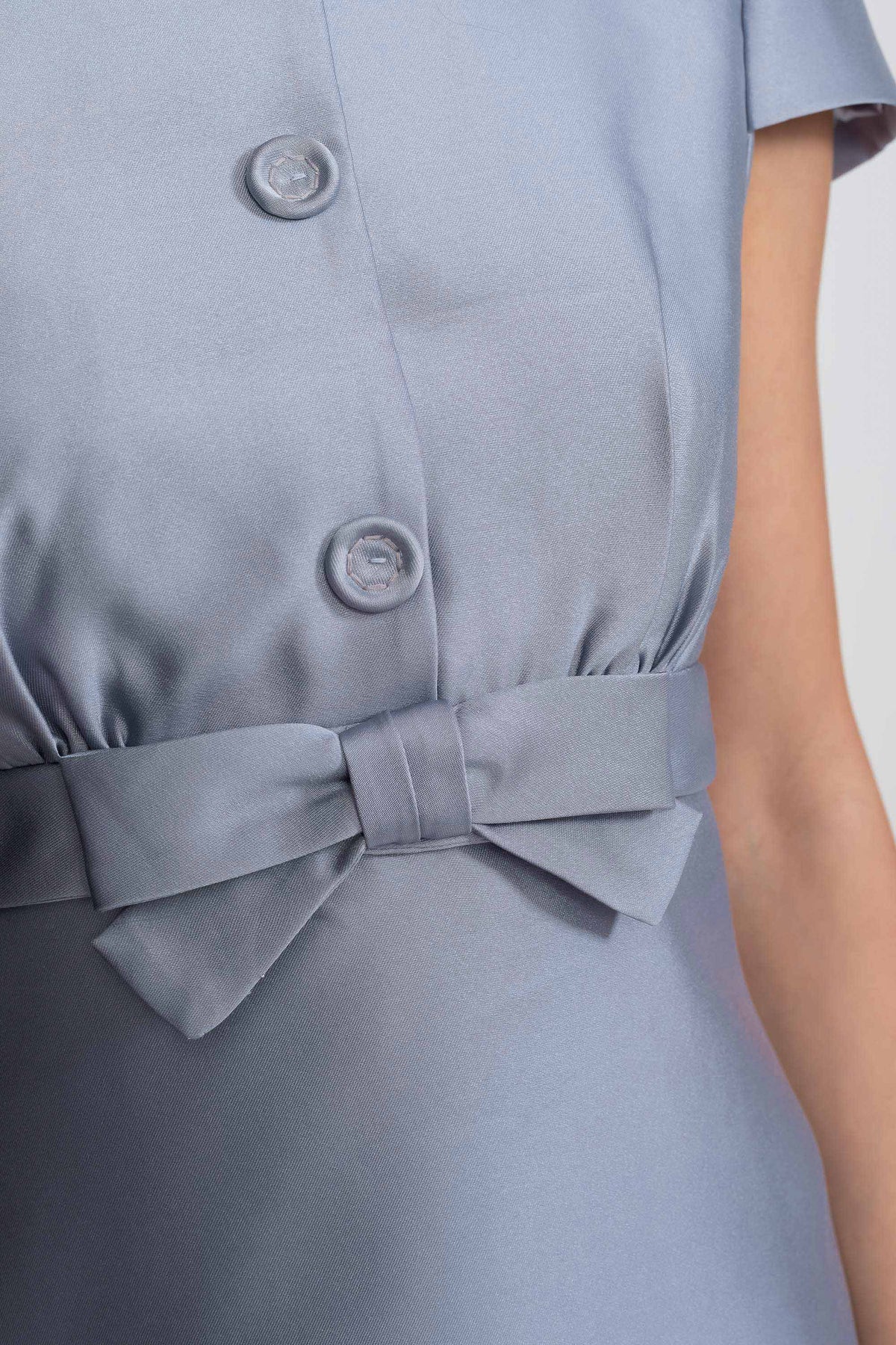 Satin Puff Sleeve Mini Dress with Crystal Peter Pan Collar – Light Blue – view 4