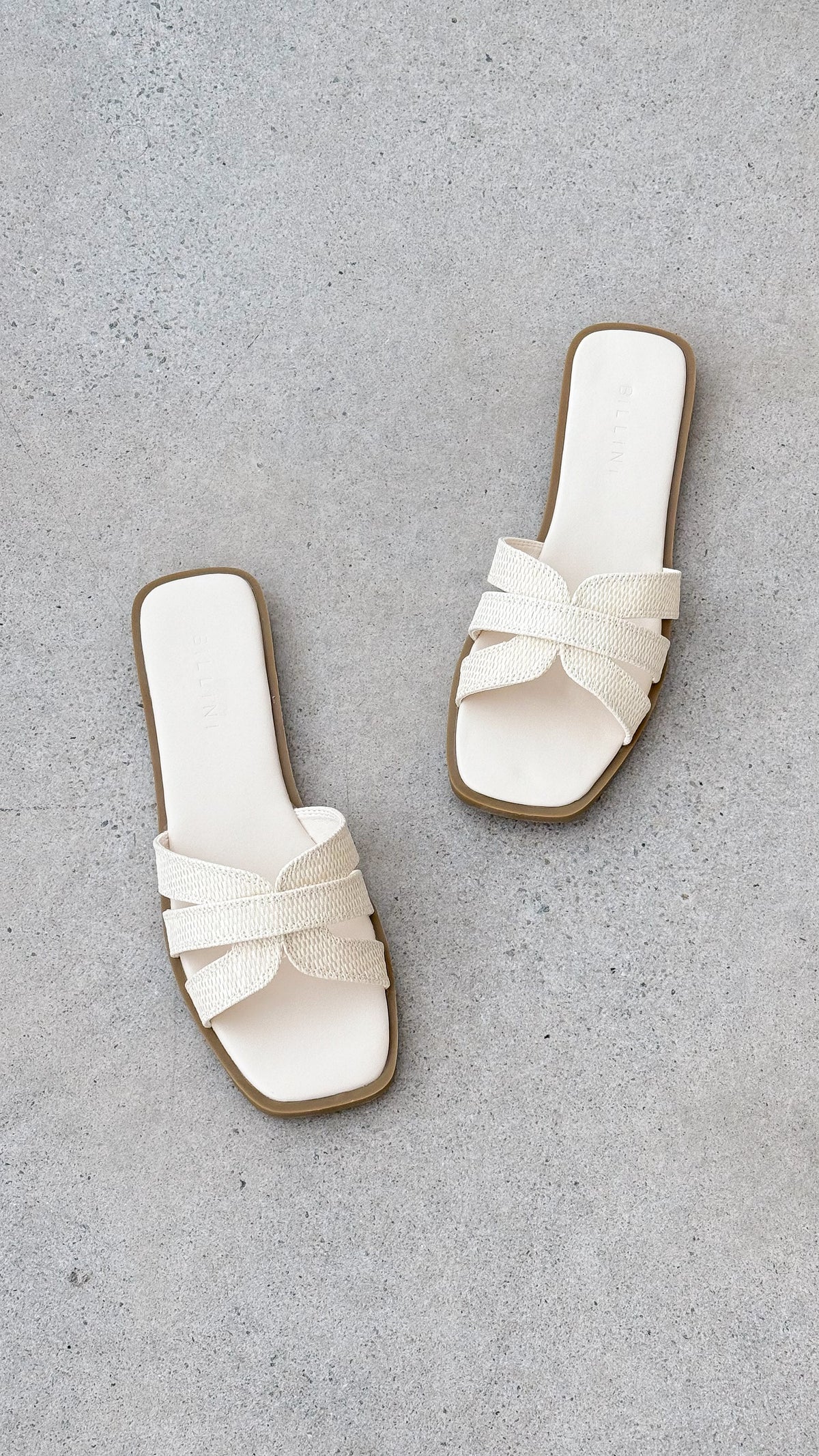 Geo Padded Flat Multi Strap Square Toe Slides – Cream Raffia – view 7