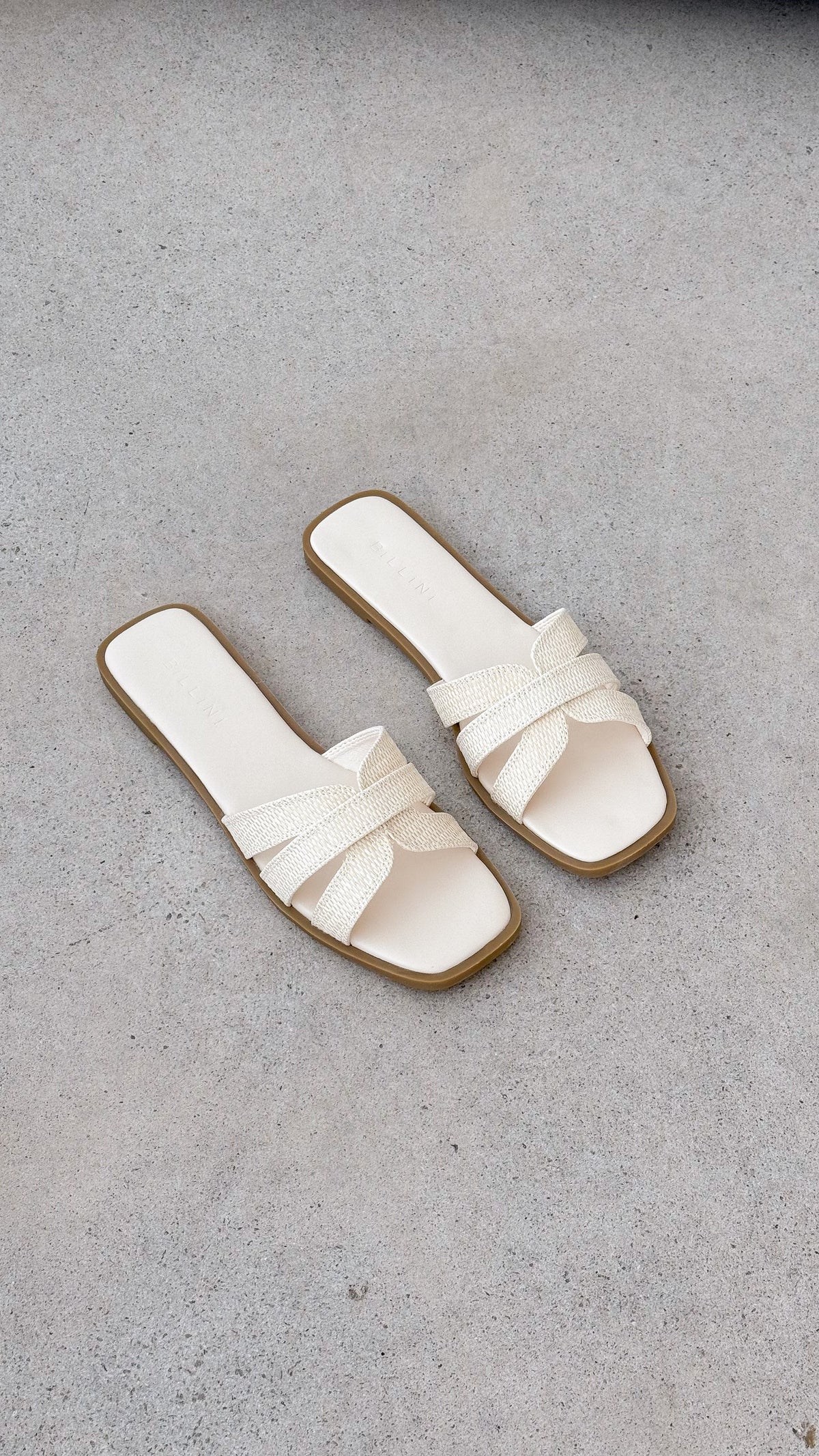 Geo Padded Flat Multi Strap Square Toe Slides – Cream Raffia – view 8