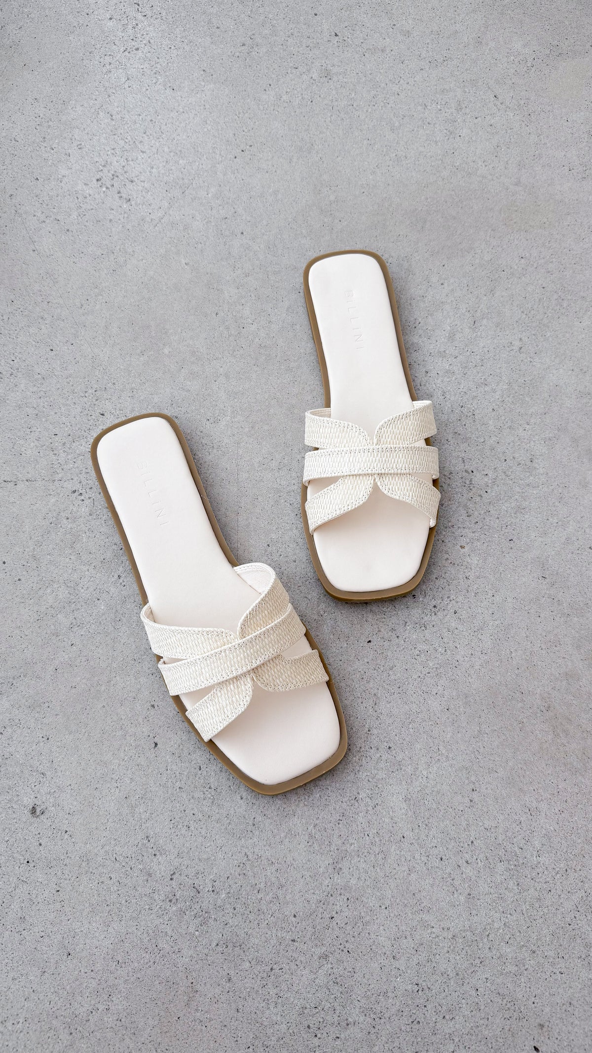 Geo Padded Flat Multi Strap Square Toe Slides – Cream Raffia – view 9