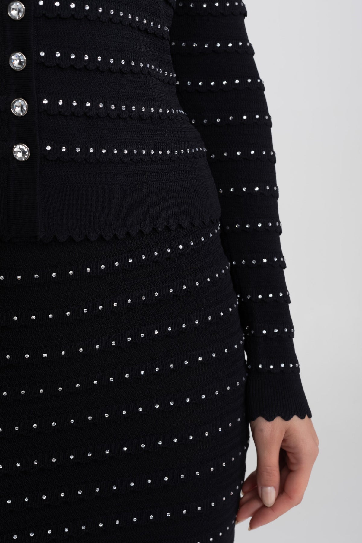 Bouclé Knit Puff Sleeve Blazer, Top and Midi Skirt Three-Piece Set – Black – view 9