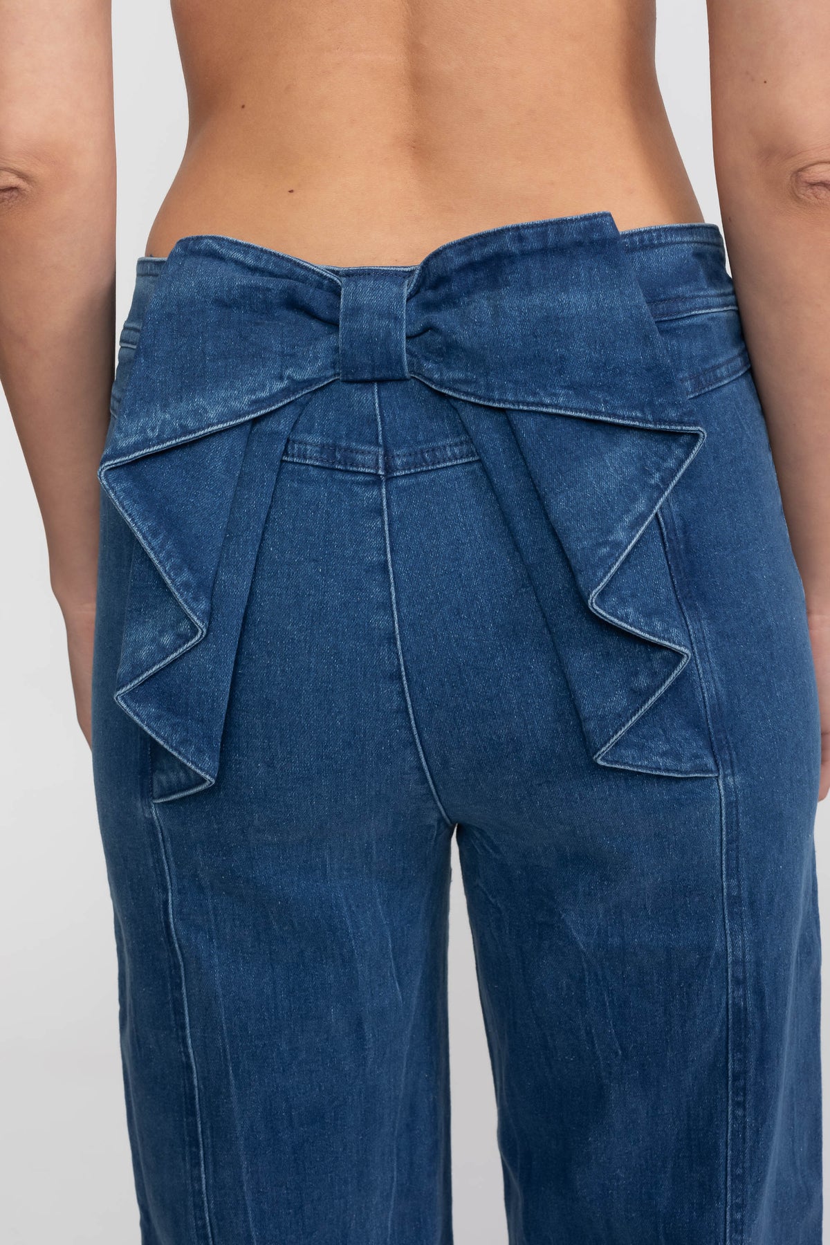High Rise Wide Leg Jeans with Front Patch Pockets – Blue – view 4