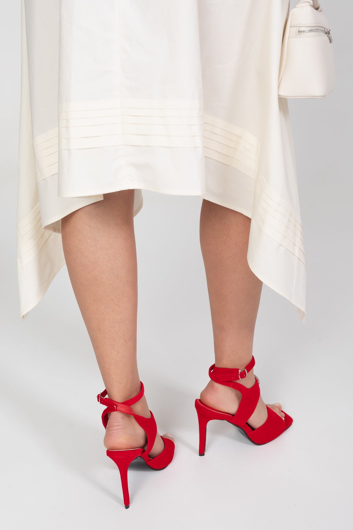 Suede-Effect Stiletto Sandals with Crystal Embellished Strap – Red – view 4