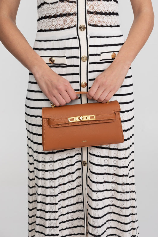 Structured Textured Cowhide Leather Mini Top Handle Bag – Brown