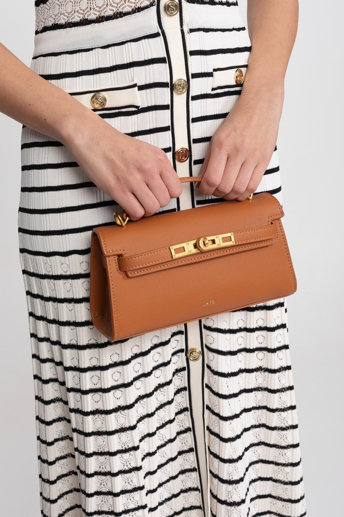 Structured Textured Cowhide Leather Mini Top Handle Bag – Brown – view 3