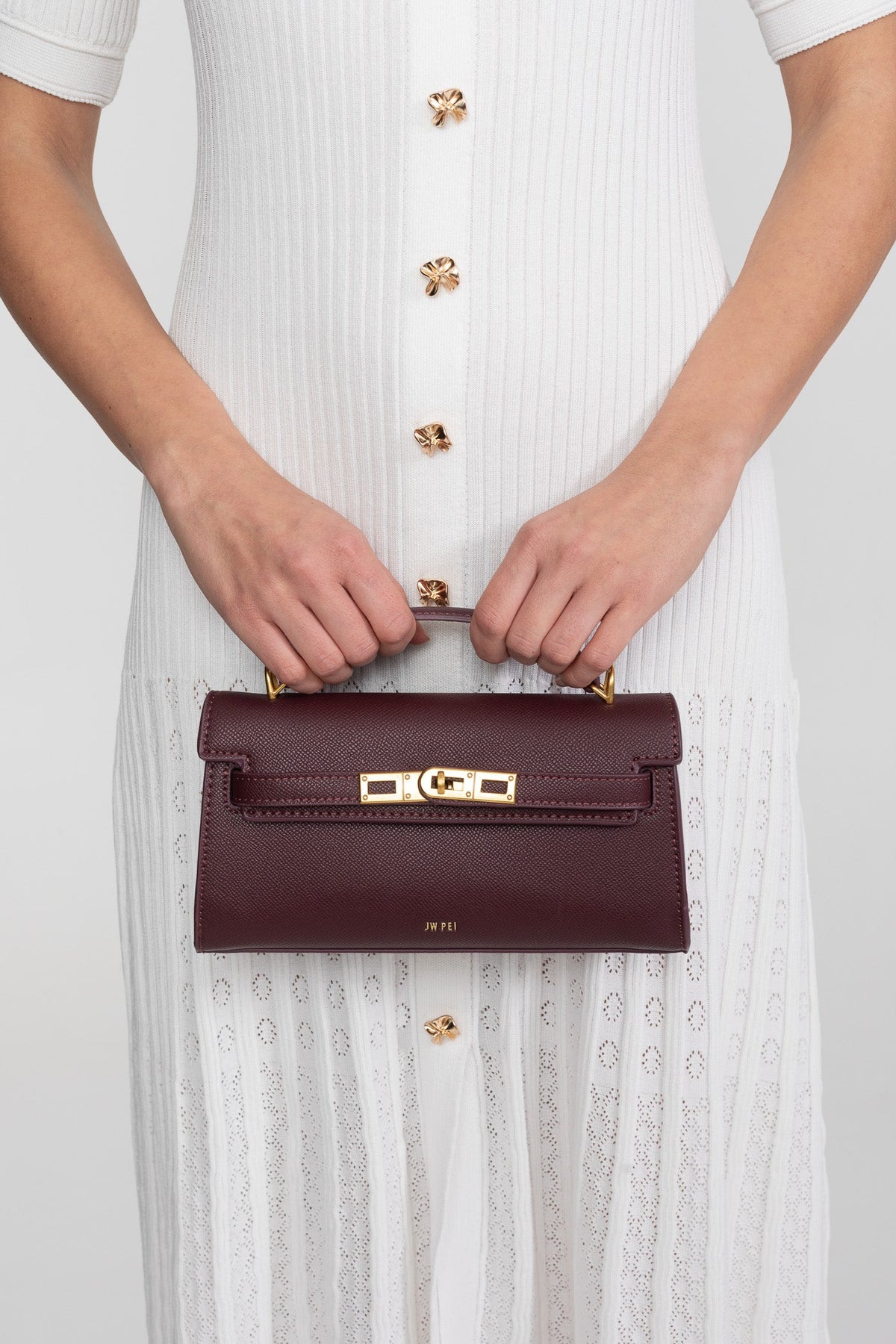Structured Textured Cowhide Leather Mini Top Handle Bag – Burgundy – view 1