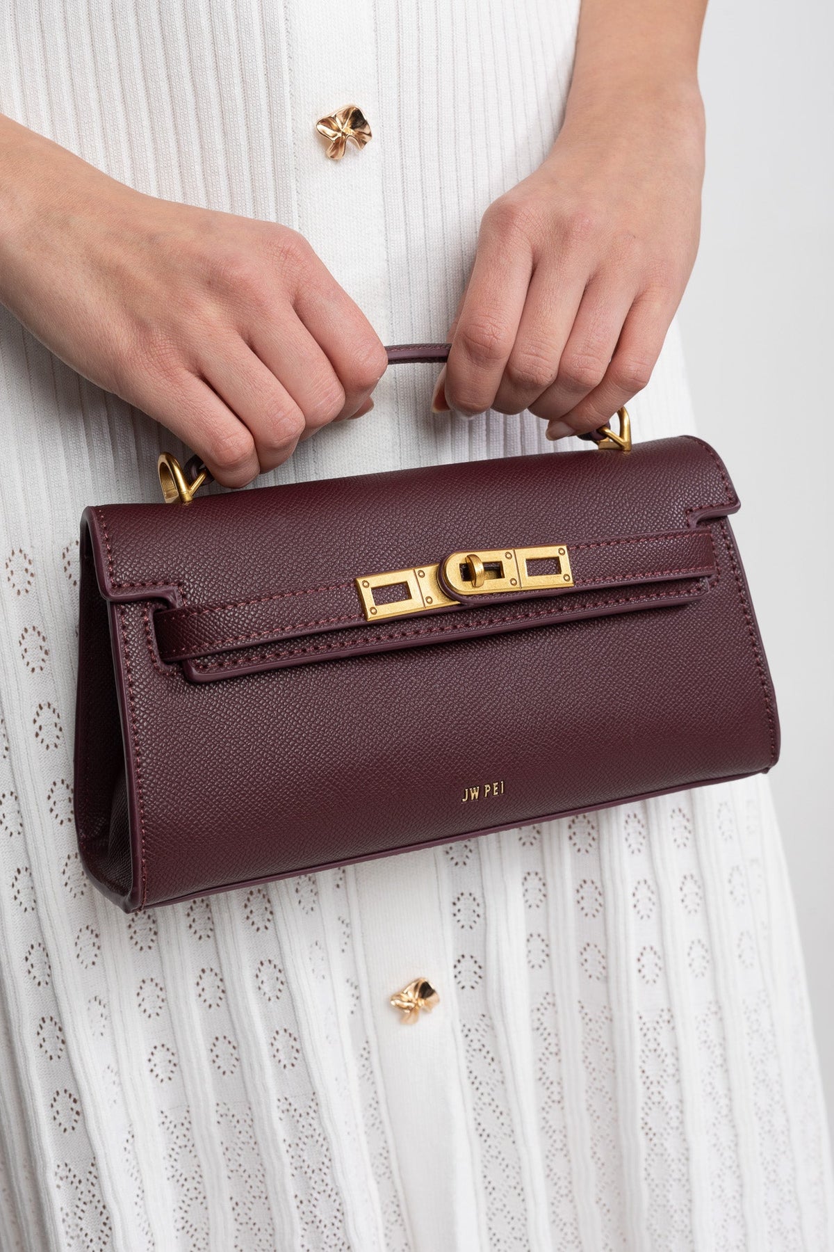 Structured Textured Cowhide Leather Mini Top Handle Bag – Burgundy – view 3