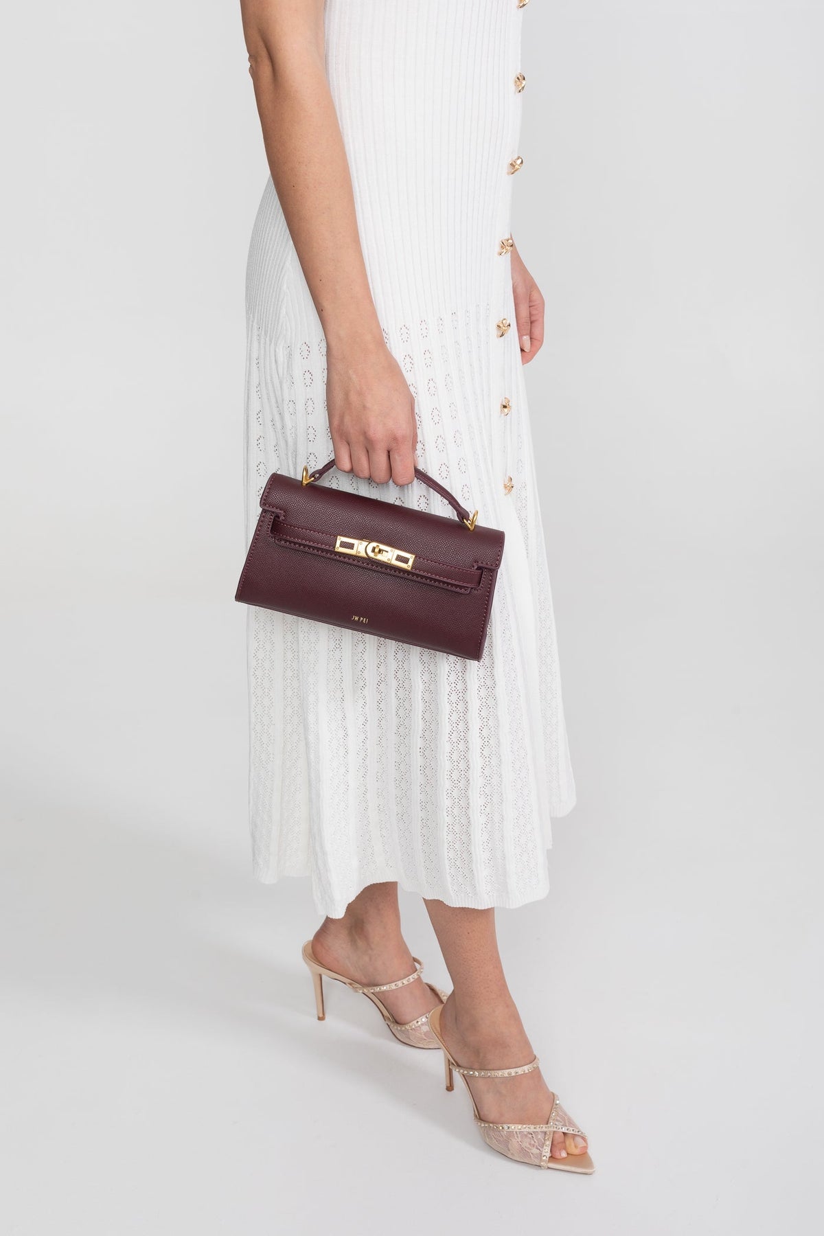 Structured Textured Cowhide Leather Mini Top Handle Bag – Burgundy – view 4