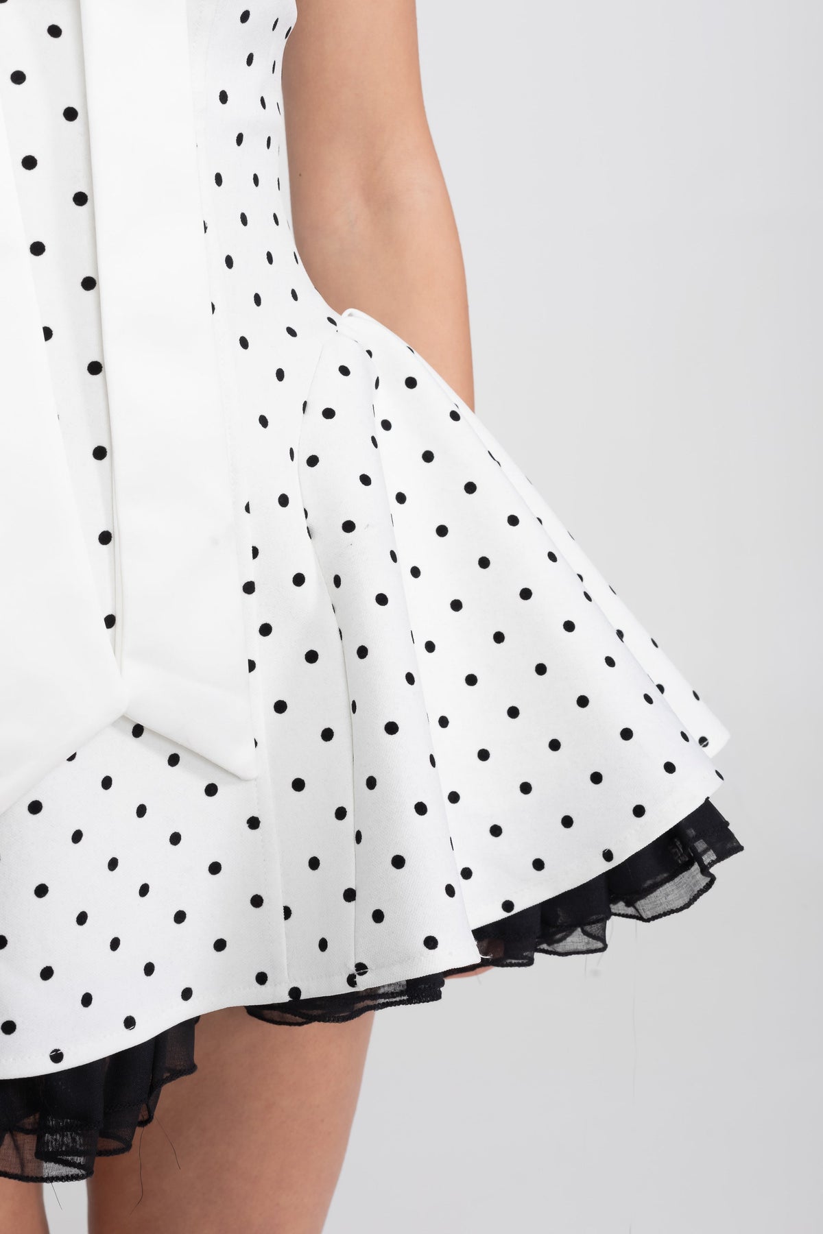 Strapless Dotted Mini Dress with Satin Bow and Organza Ruffle Hem – White – view 5