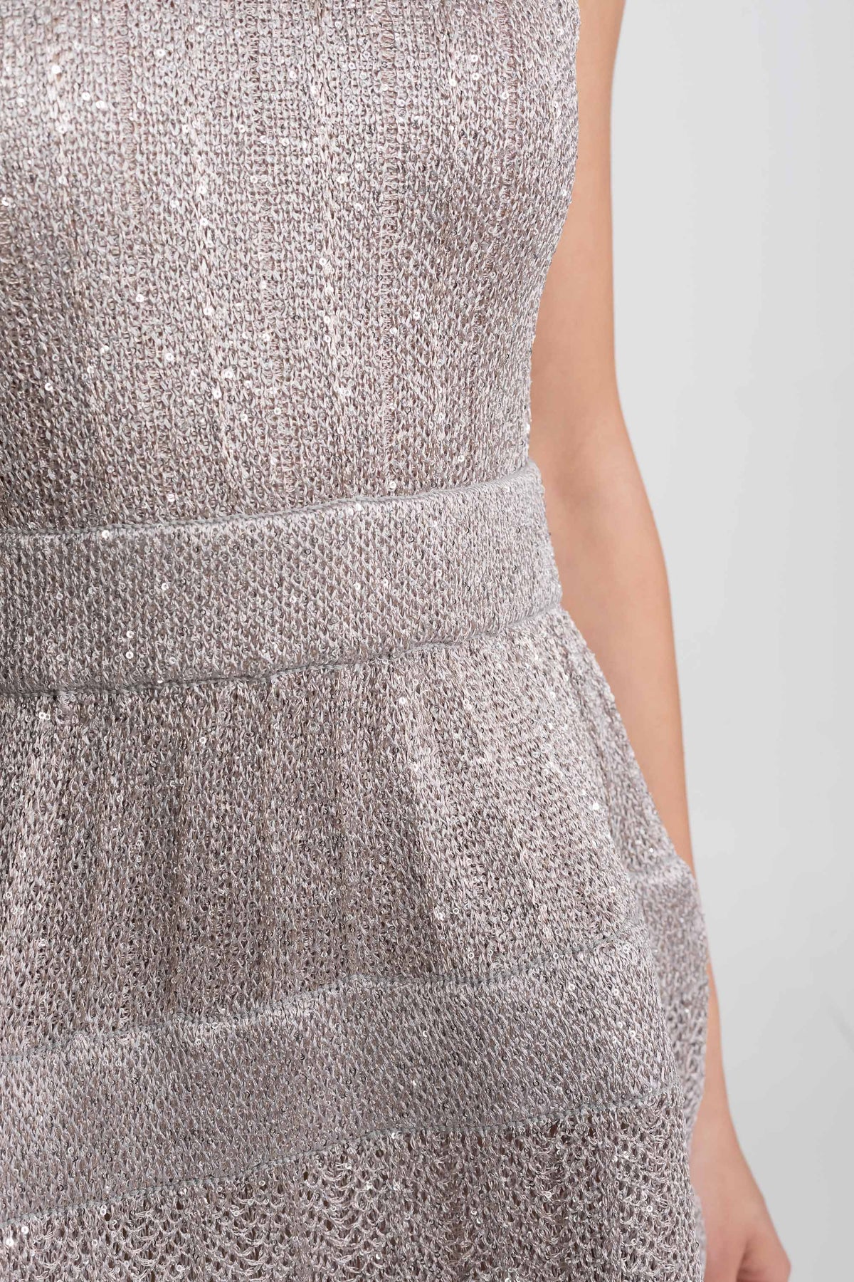 Sequin Cap Sleeve Mini Dress with Tiered Ruffle Skirt – Silver – view 7