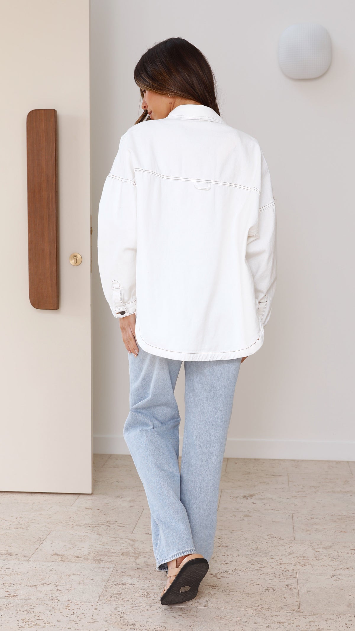 Ensley Oversized Collared Cotton Denim Jacket – White – view 2