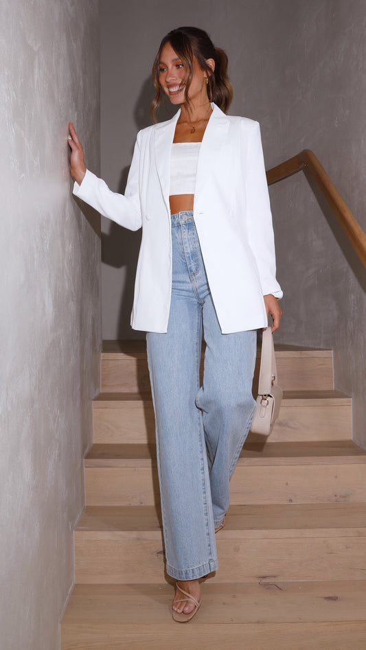 Hada Collared Lapel Lined Blazer with Side Pockets – White – view 2