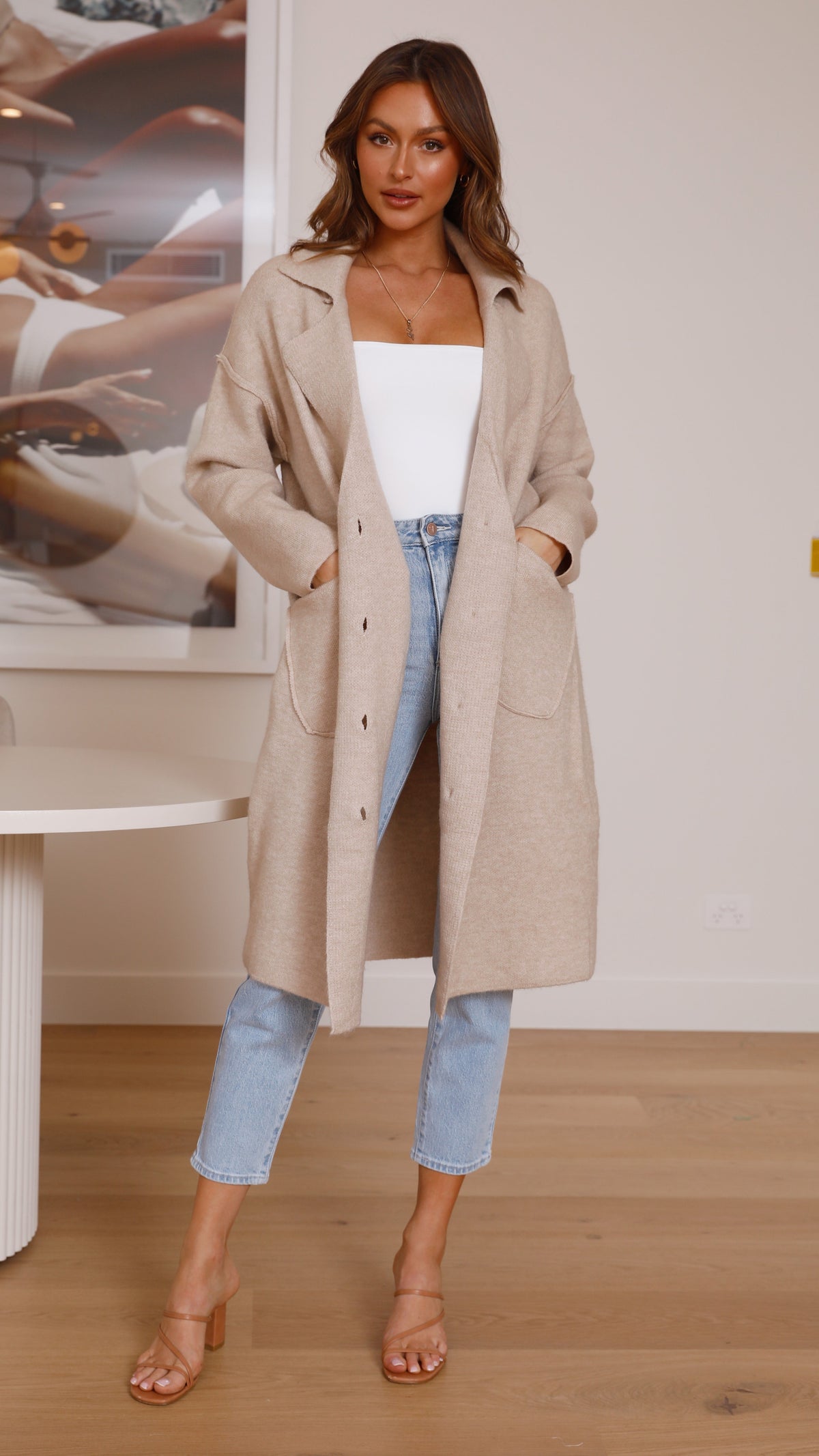 Kacela Collared Wool Blend Knit Button-Up Jacket – Oatmeal