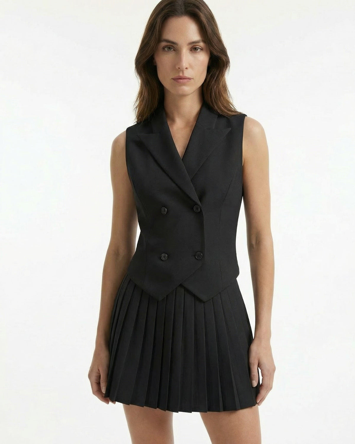 Tailored Waistcoat and Pleated Mini Skirt Two-Piece Set – view 7