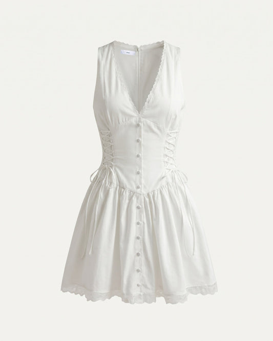 Tailored Polyamide Blend Dress with Architectural Details – White