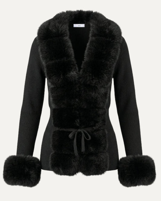 Rinna Cardigan Coat with Faux Fox Fur Collar and Cuffs