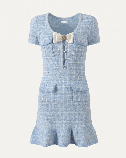 Socialite Wool Blend Ruffle Short Sleeve Dress – Blue