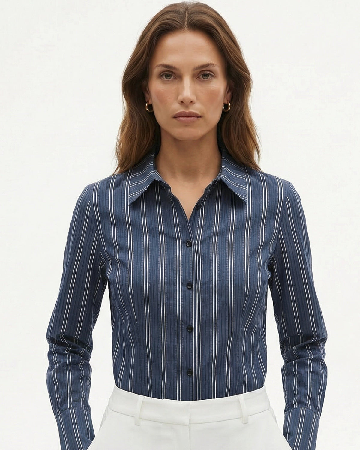 Dina Slim Fit Striped Long Sleeve Shirt with Point Collar – view 5