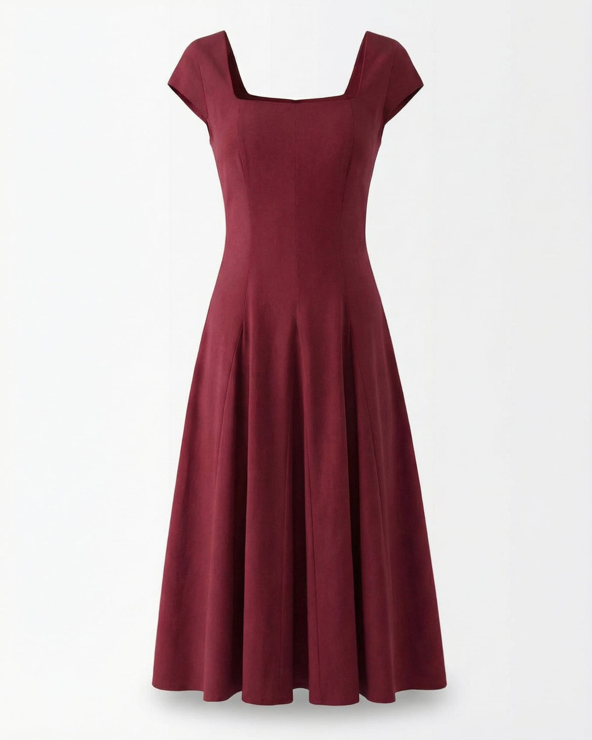 Olivia Classic Square Neck Waist Tie Midi Dress – Claret – view 1
