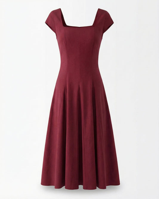 Olivia Classic Square Neck Waist Tie Midi Dress