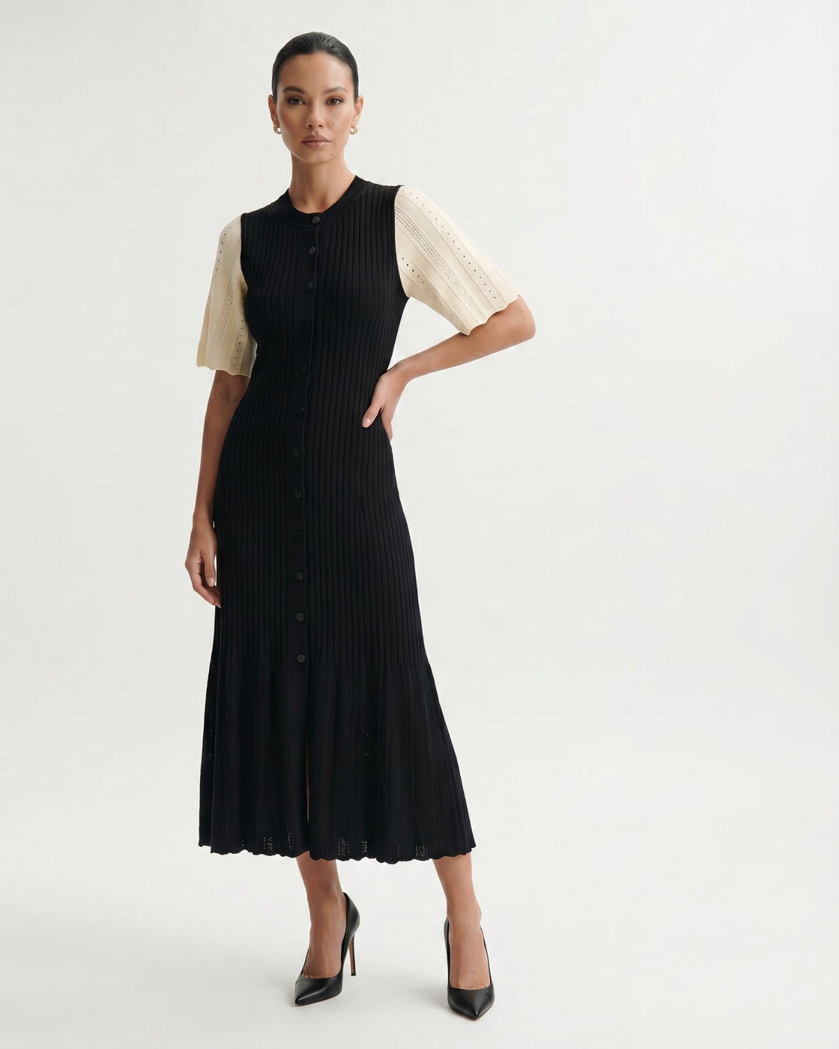 Mary Button Detail Knitted Dress with Tailored Fit – view 2