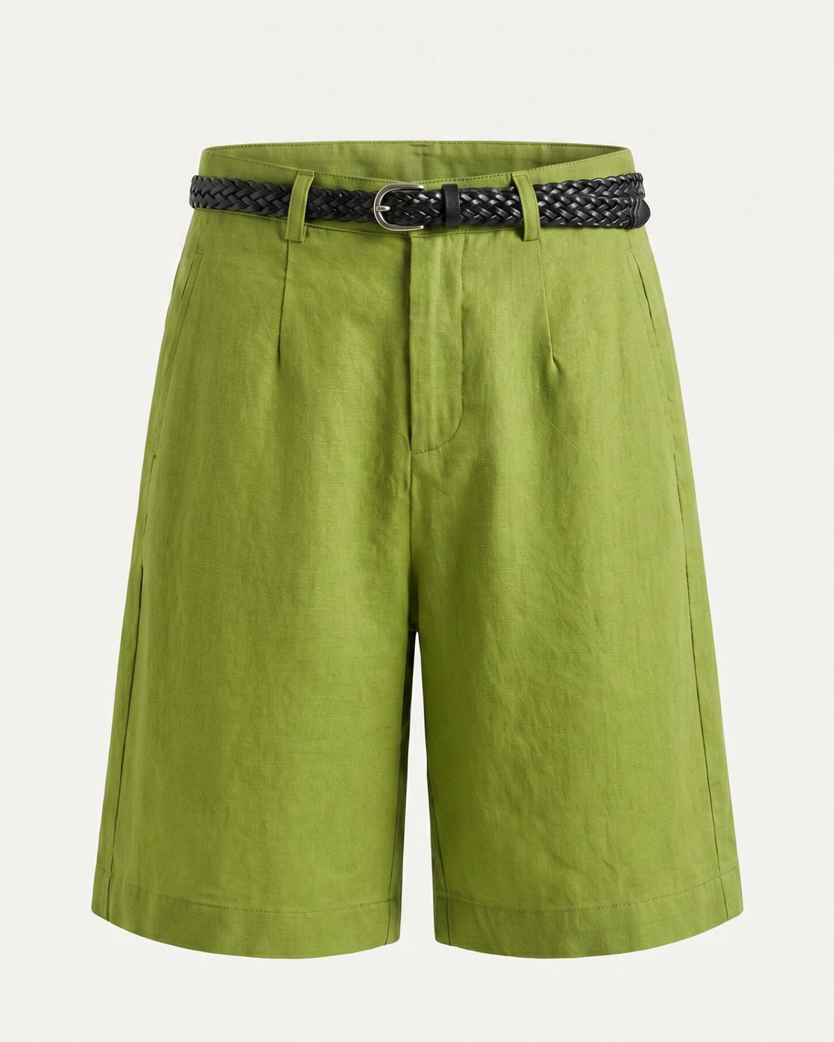Lightweight Linen Shorts with Integrated Waist Belt