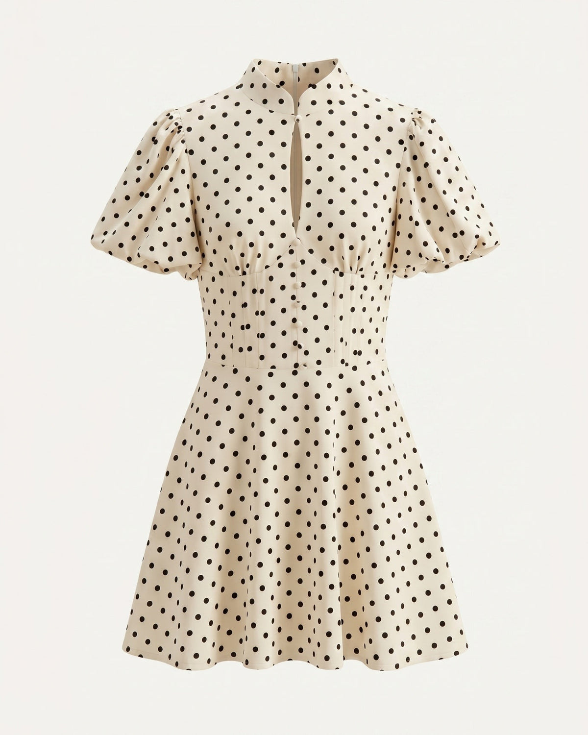 Marbella Polka Dot Dress with Voluminous Puff Sleeves – Off-White – view 1