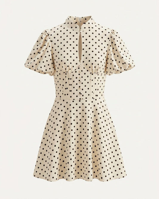 Marbella Polka Dot Dress with Voluminous Puff Sleeves