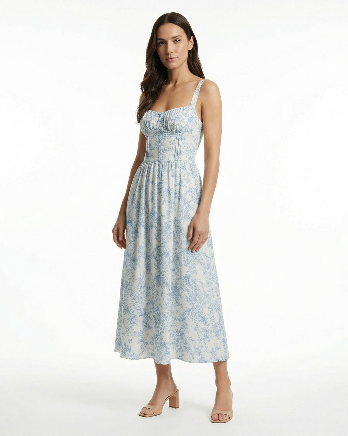 Garden Dream Smocked Square Neck Tiered Linen Blend Dress – Sky Blue – view 2
