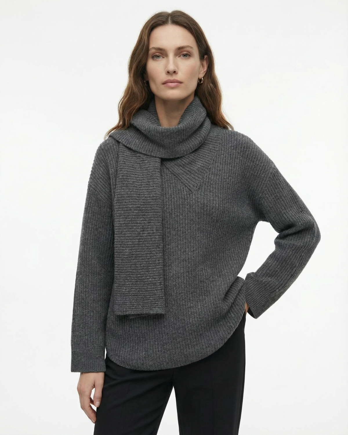 Cloud Wool Blend Sweater Knit Long Scarf – Paris Grey – view 3