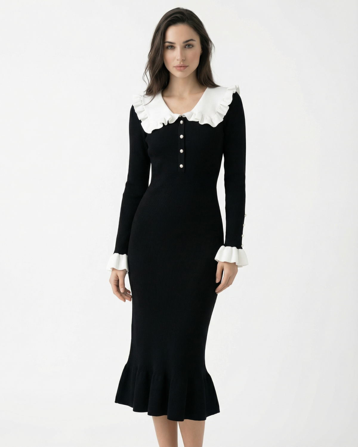 Old Money Refined Long Sleeve Tailored Stretch Dress – view 2