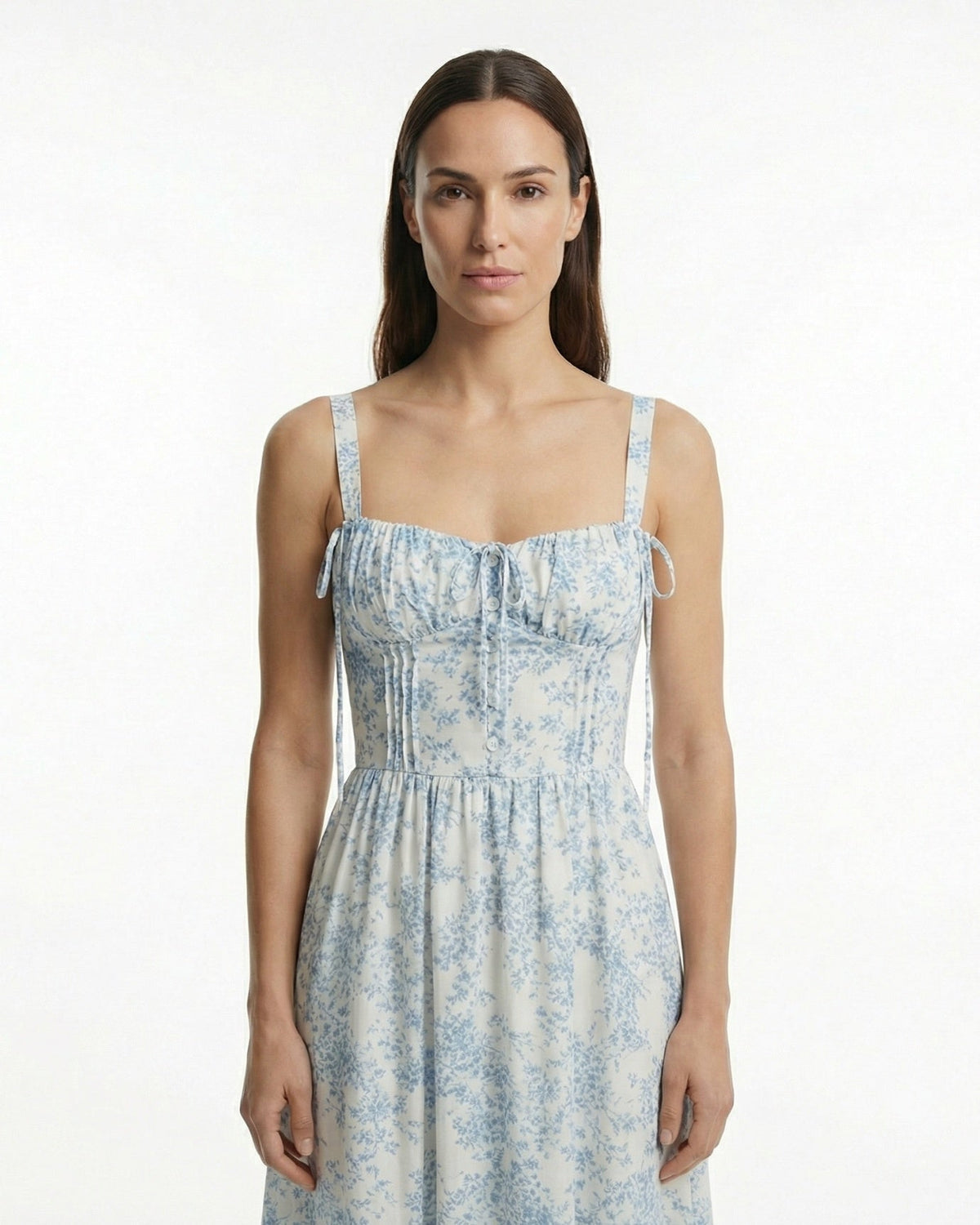 Garden Dream Smocked Square Neck Tiered Linen Blend Dress – Sky Blue – view 3