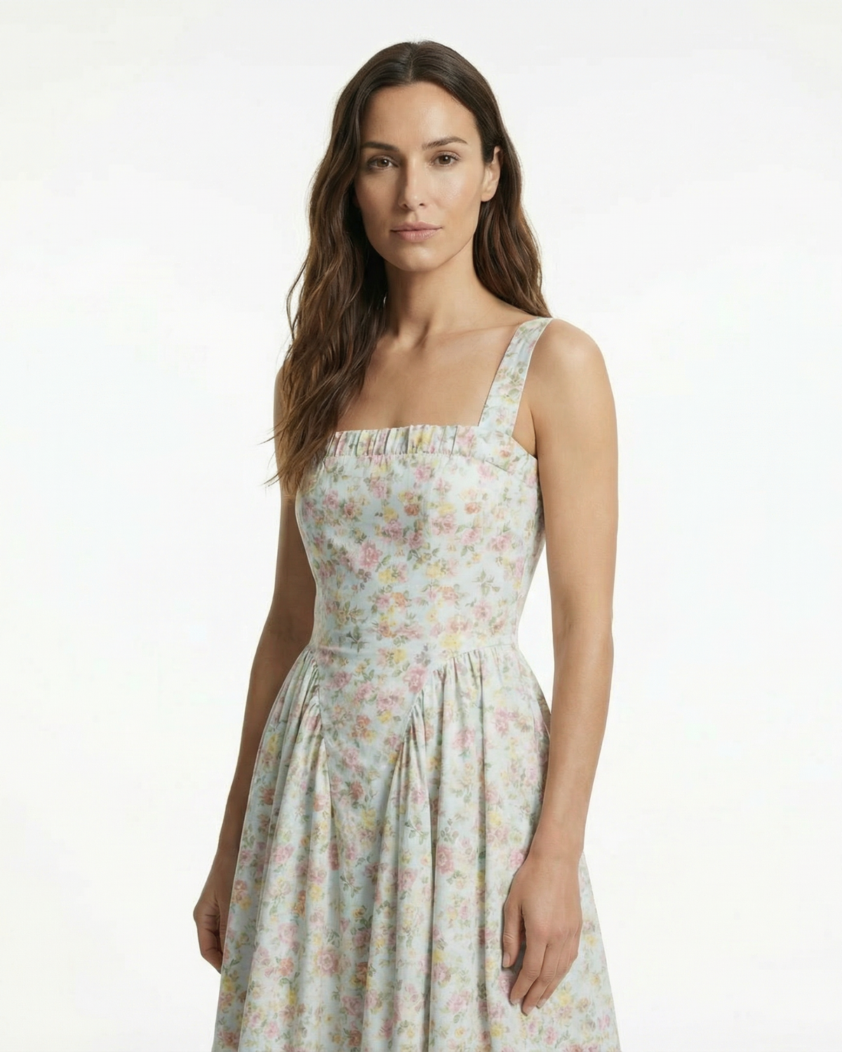 Square Neck Puff Sleeve Midi Dress with Alpine Floral Print