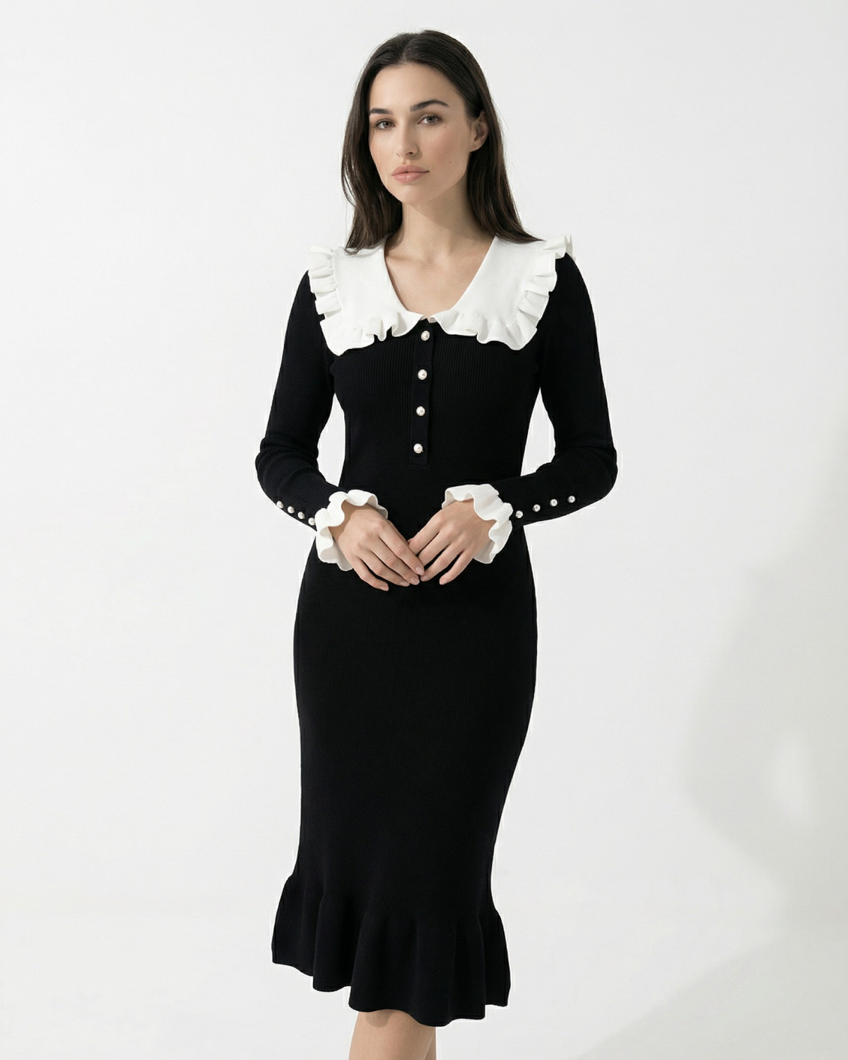 Old Money Refined Long Sleeve Tailored Stretch Dress – view 3