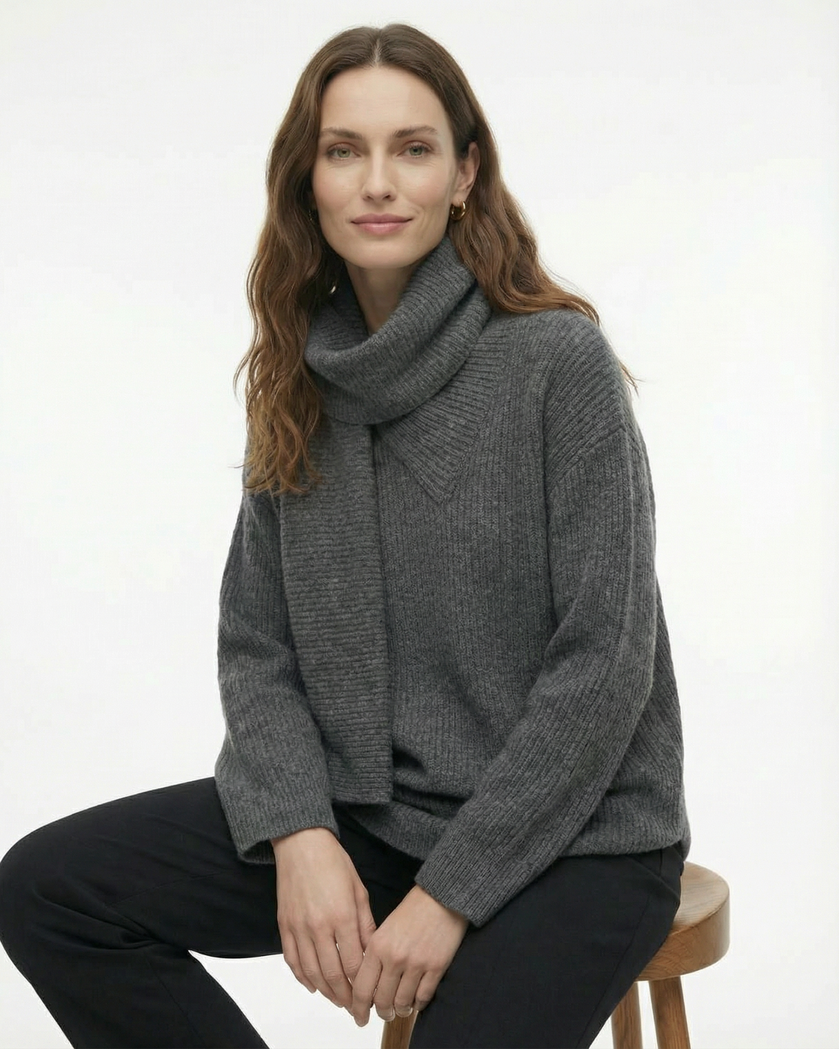 Cloud Wool Blend Sweater Knit Long Scarf – Paris Grey – view 4