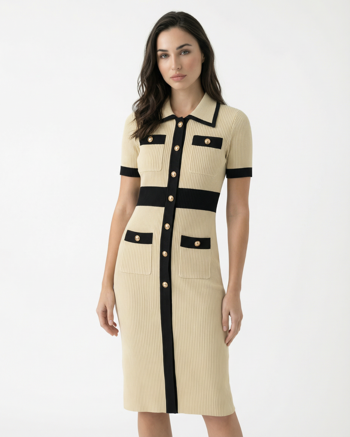 Old Money Short Sleeve Silky Finish Stretch Dress – view 8