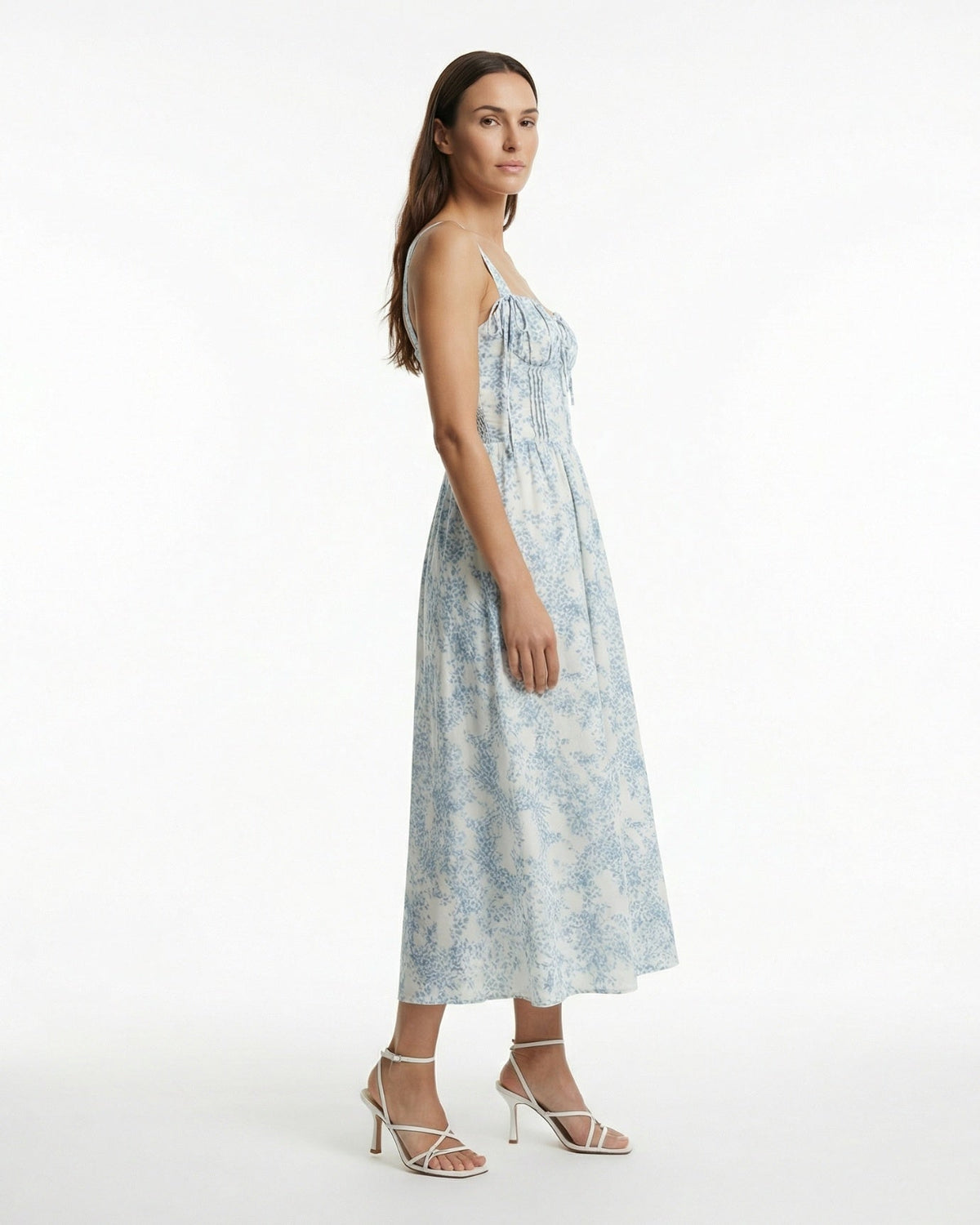 Garden Dream Smocked Square Neck Tiered Linen Blend Dress – Sky Blue – view 4