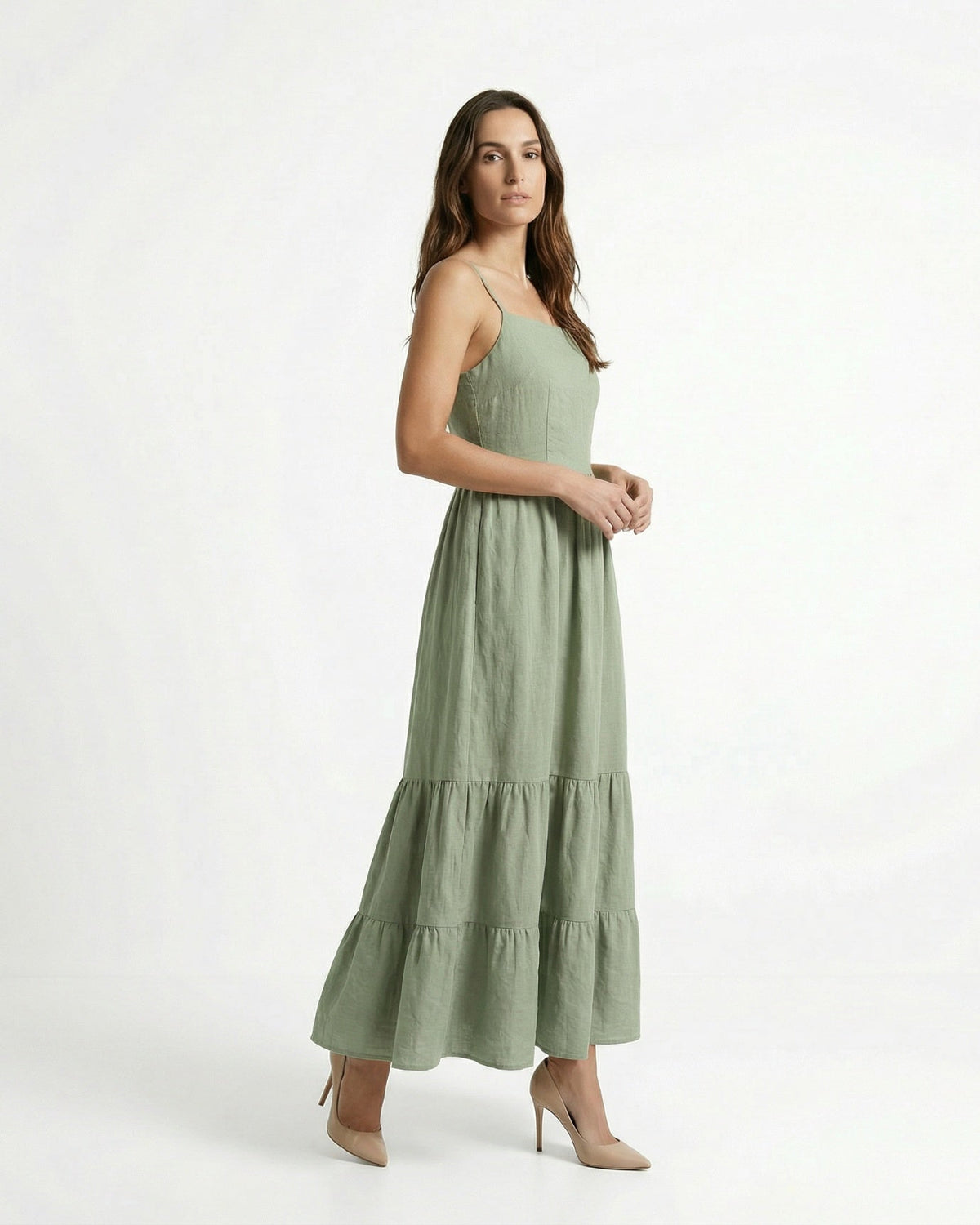 Rhi Linen Blend A-Line Suspender Mini Dress with Adjustable Straps – view 2