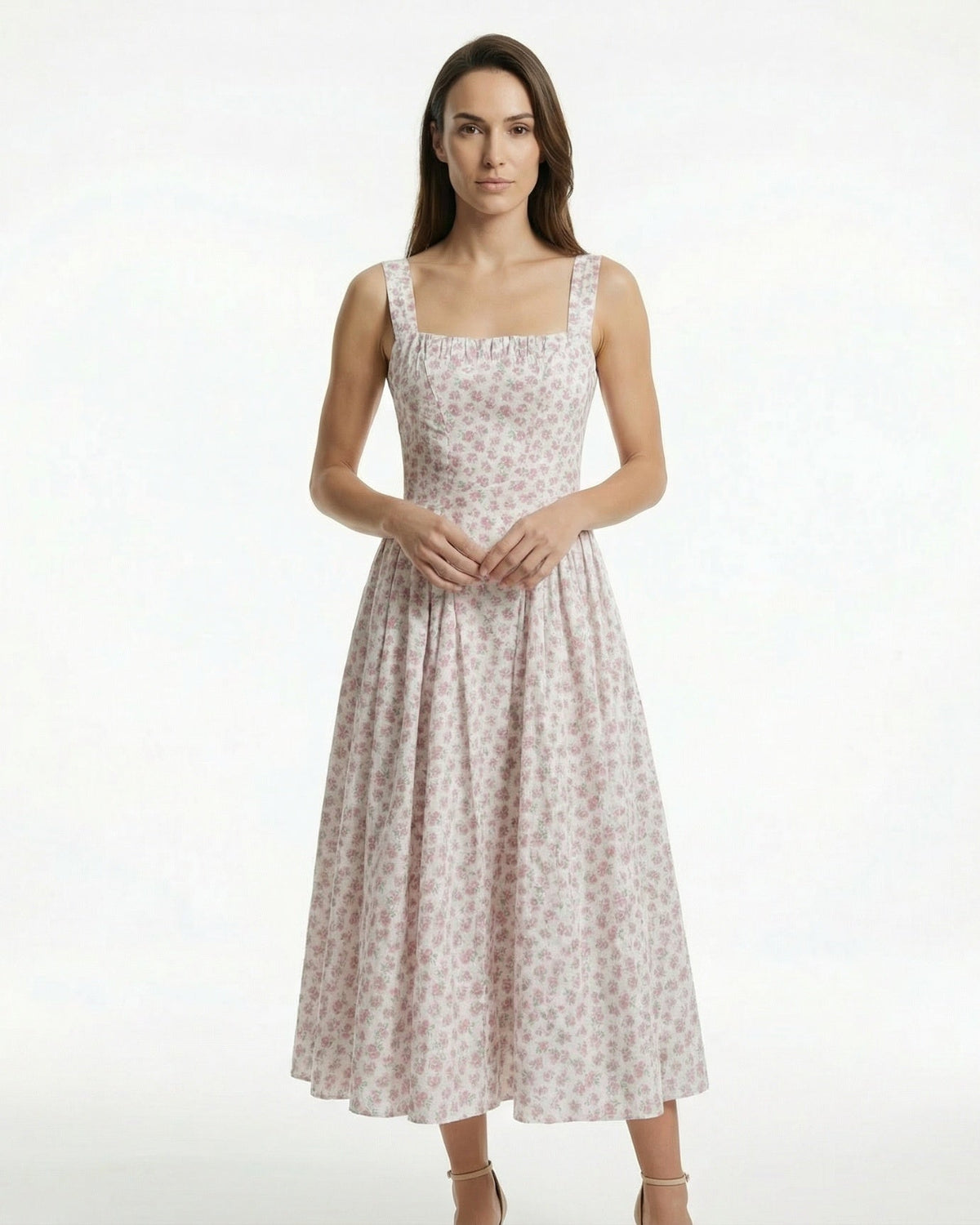 Square Neck Puff Sleeve Midi Dress with Alpine Floral Print – view 4