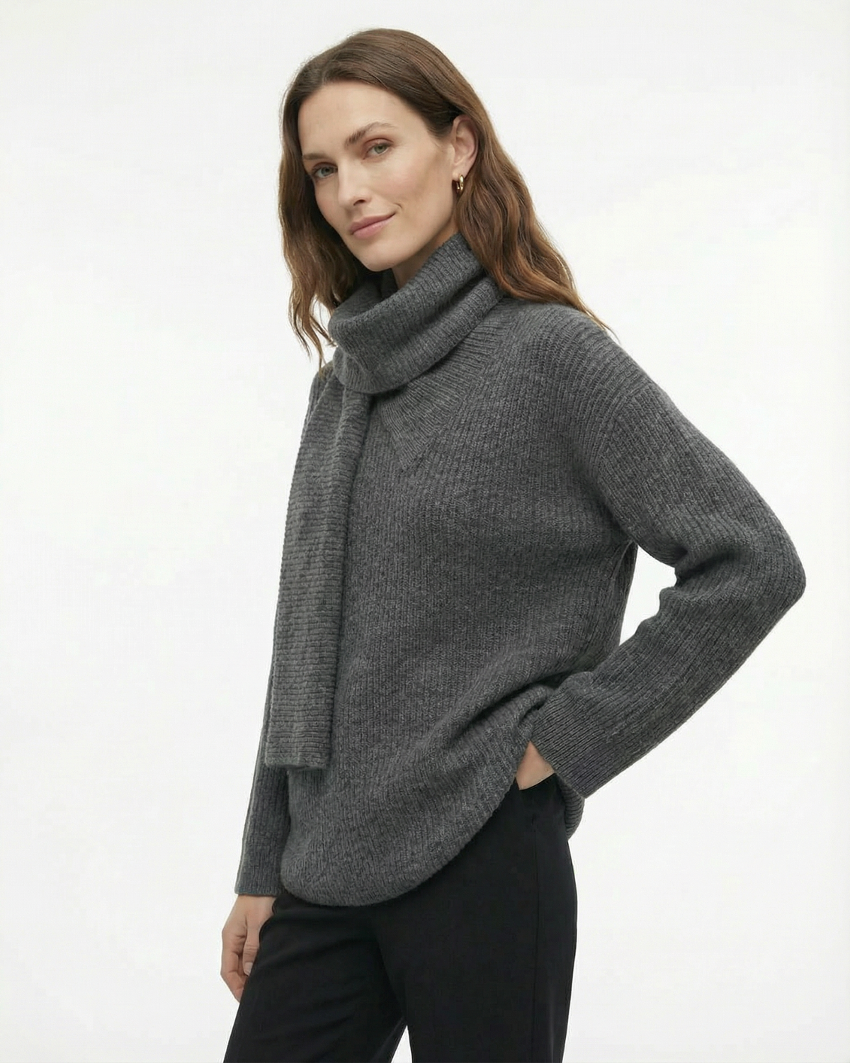 Cloud Wool Blend Sweater Knit Long Scarf – Paris Grey – view 5