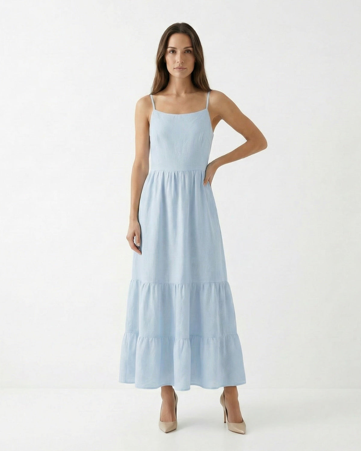Rhi Linen Blend A-Line Suspender Mini Dress with Adjustable Straps – view 11
