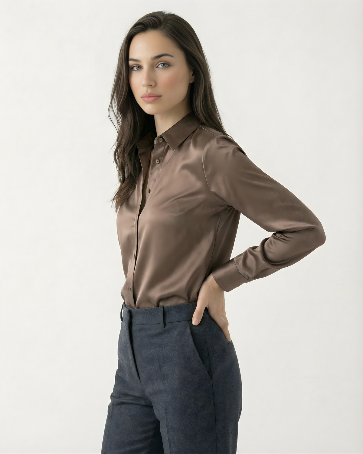 Heavyweight Mulberry Silk Satin Shirt with Gentle Stretch – view 8