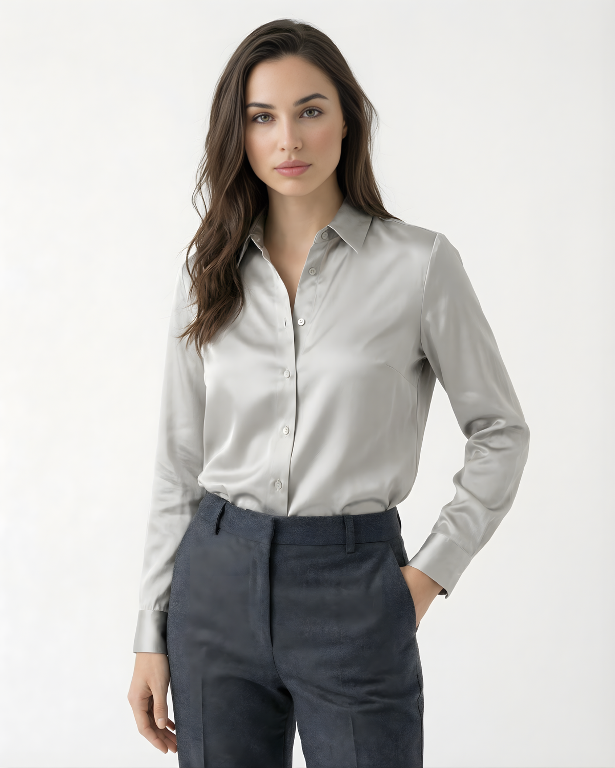 Heavyweight Mulberry Silk Satin Shirt with Gentle Stretch – view 5
