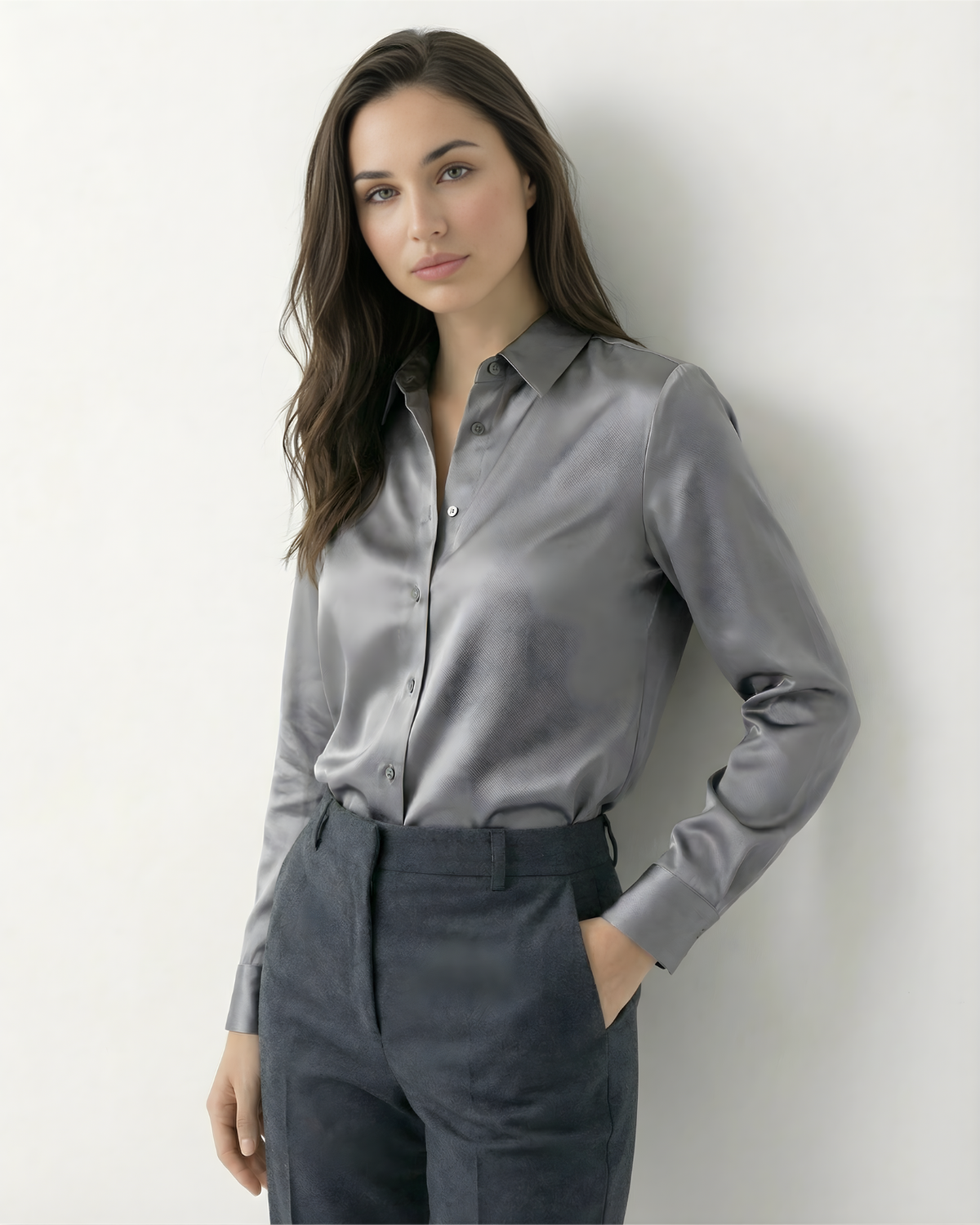 Heavyweight Mulberry Silk Satin Shirt with Gentle Stretch – view 13
