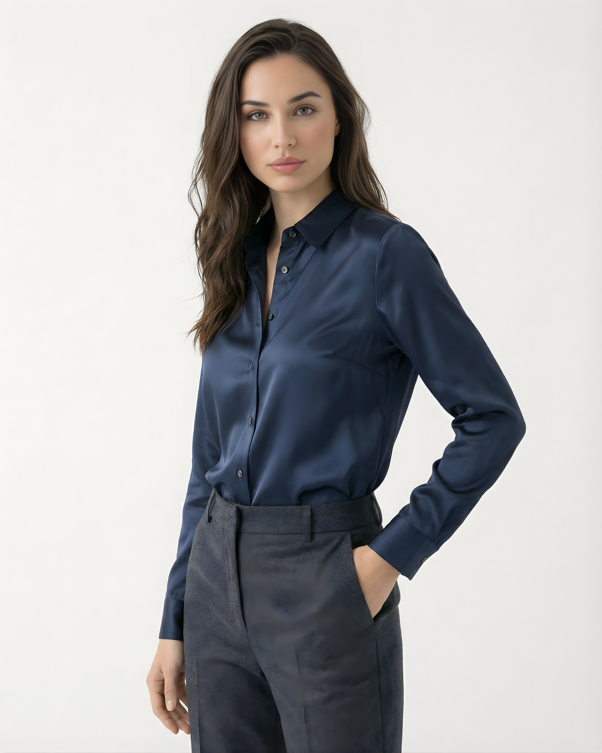 Heavyweight Mulberry Silk Satin Shirt with Gentle Stretch – view 11