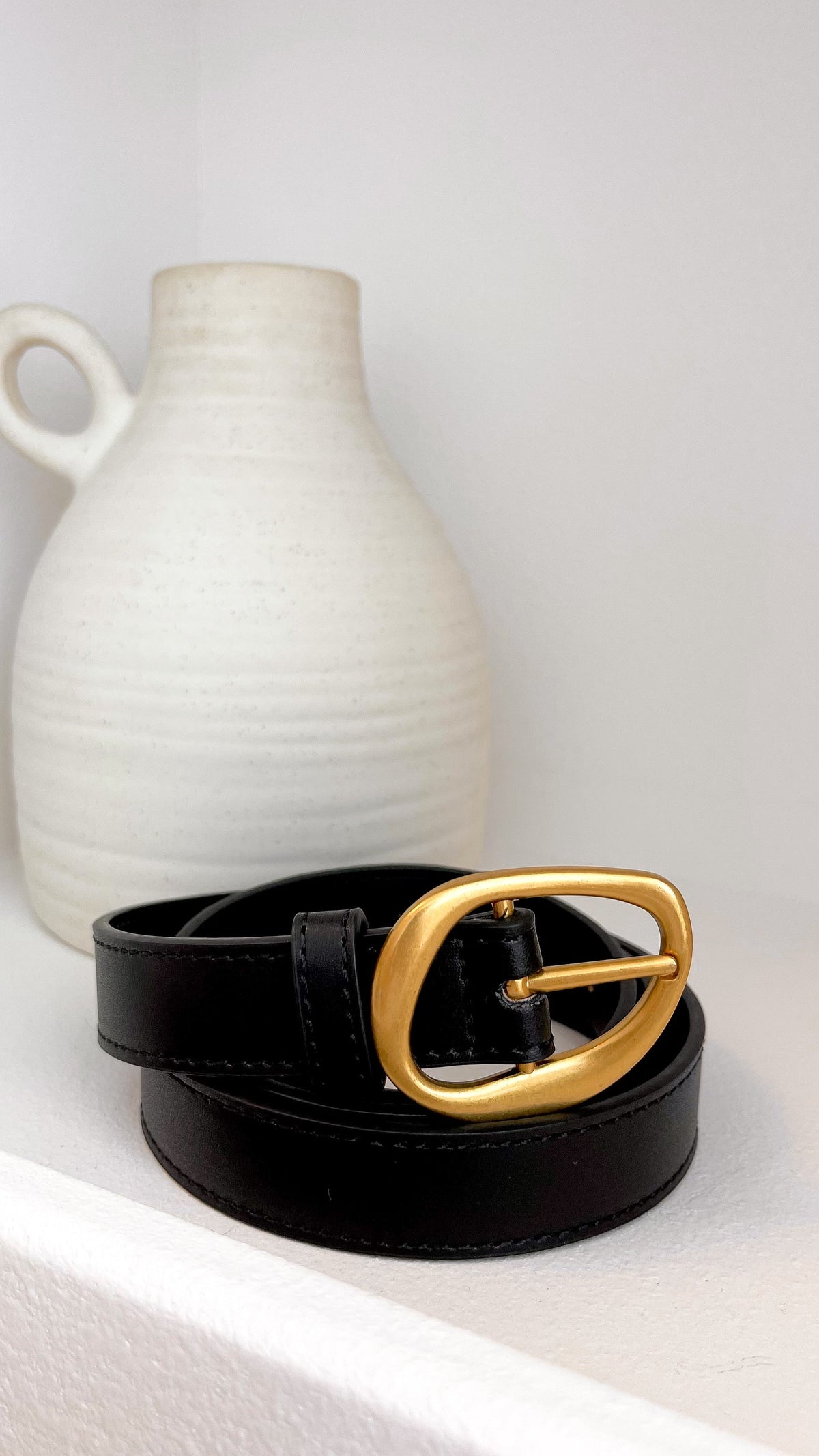 Morgana Irregular Buckle Faux Leather Belt – Black