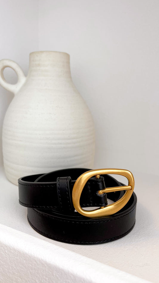 Morgana Irregular Buckle Faux Leather Belt – Black