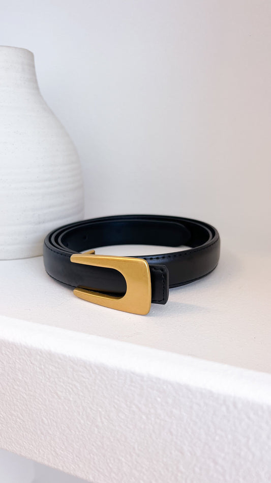 Monica Faux Leather Belt with Gold Detailing – Black