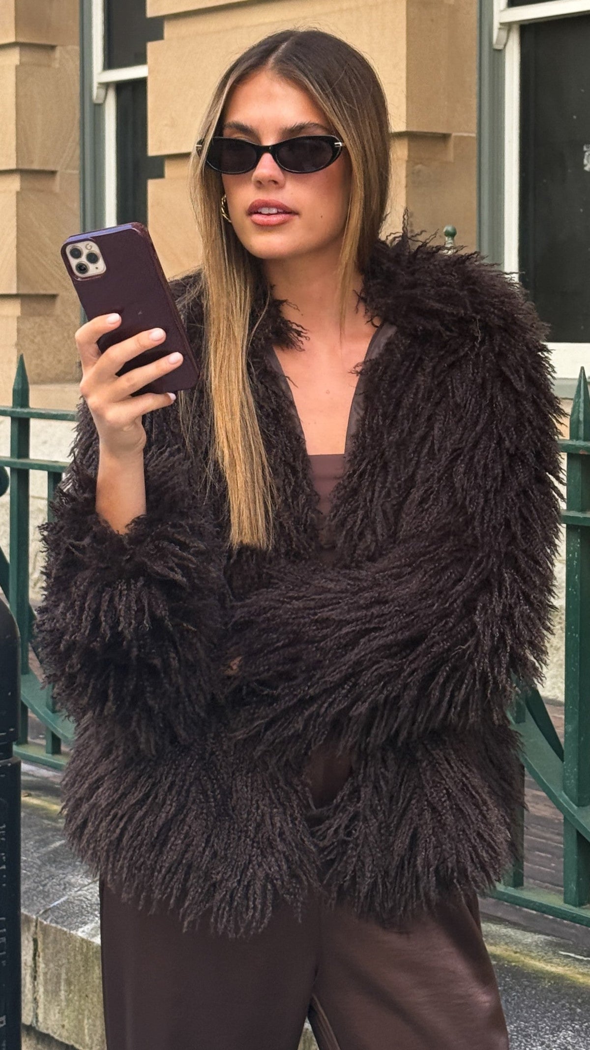 Chantelle Faux Fur Mid Length Jacket with Classic Collar – Chocolate – view 5